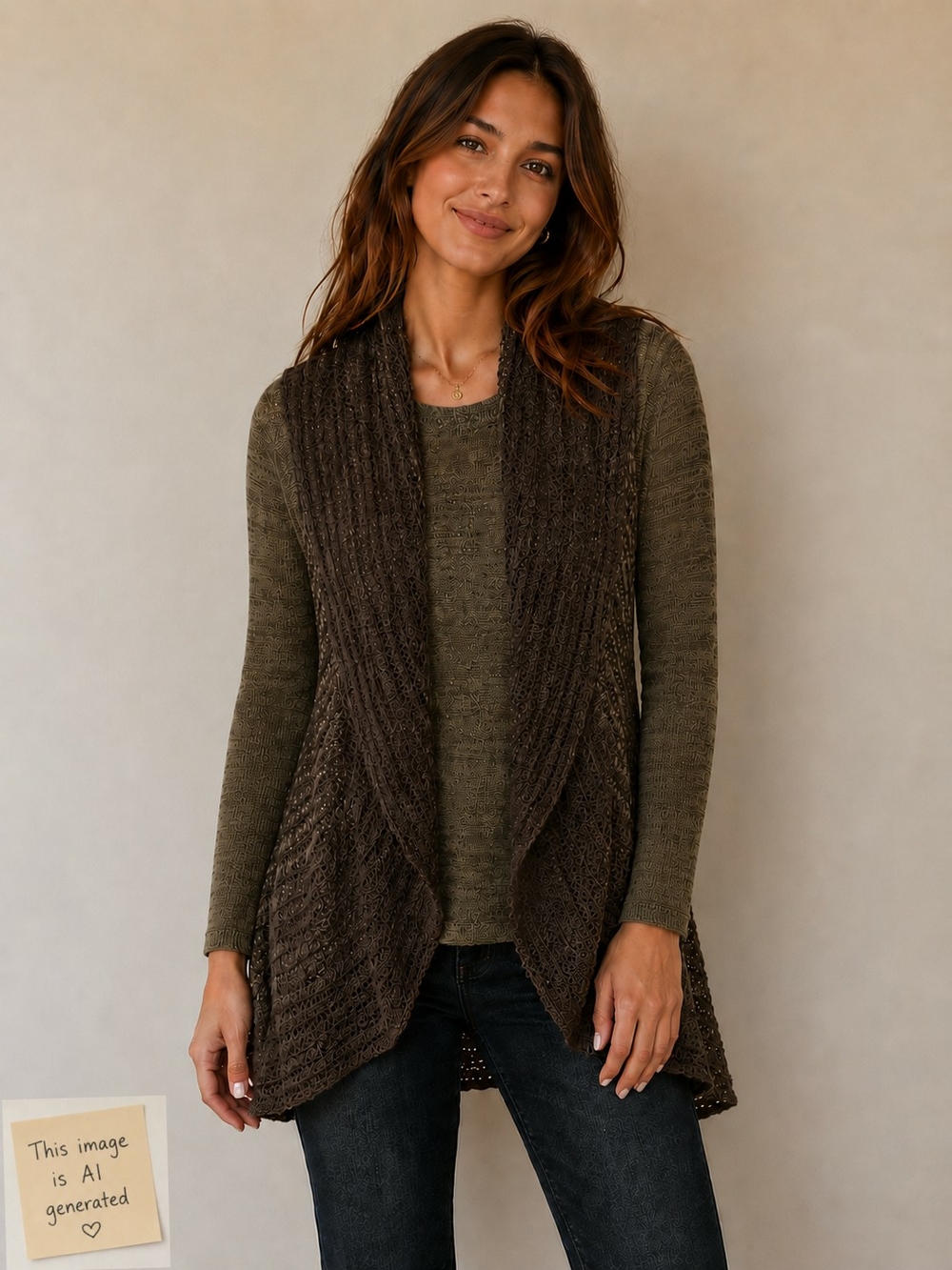 Subtle Green Knit Long-Sleeve Sweater, Size Medium
